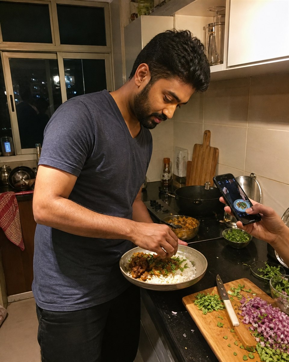 Food creator sharing a home-cooking moment